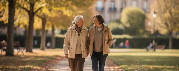 Promenade mère et fille dans un parc toulousain, moment familial authentique