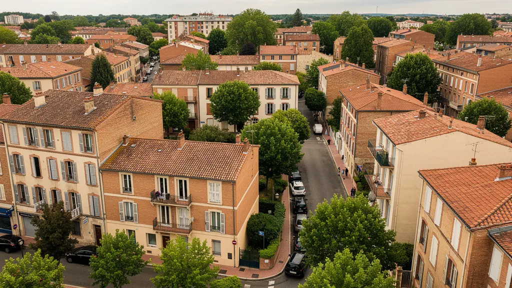 Quartier résidentiel toulousain avec maisons et immeubles, contexte urbain EHPAD