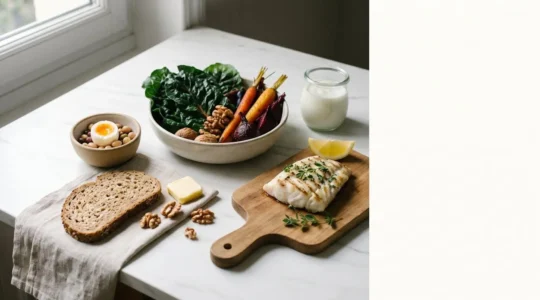 Composition culinaire épurée présentant des ingrédients frais adaptés aux besoins nutritionnels des personnes âgées