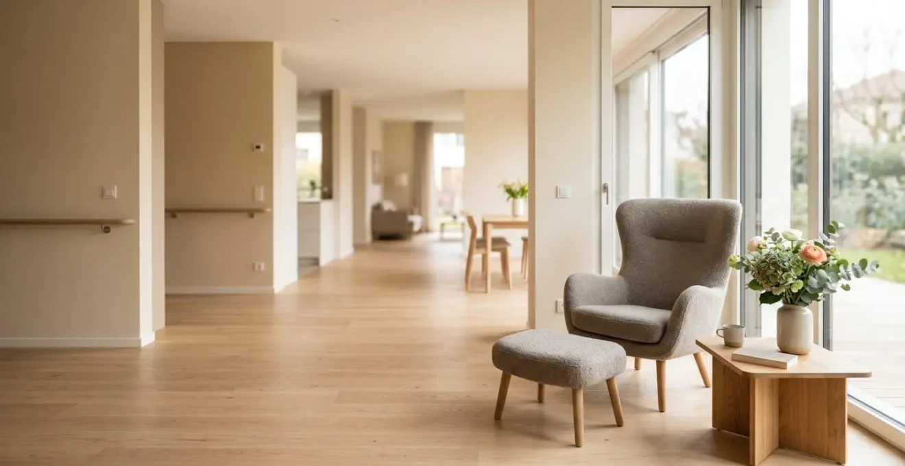 Intérieur lumineux et sécurisé adapté aux seniors en France avec aménagements ergonomiques