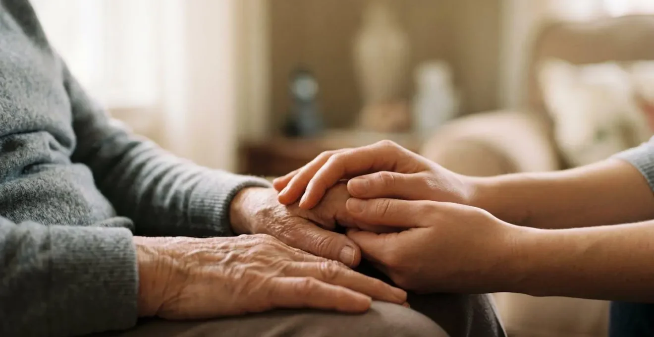 Mains d'un senior et d'un proche en geste de soutien symbolisant l'accompagnement face aux troubles cognitifs