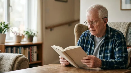 Senior consultant des informations avec des outils d'assistance sensorielle dans un environnement domestique adapté