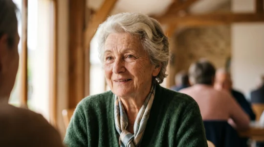 Senior retrouvant du lien social dans un environnement bienveillant