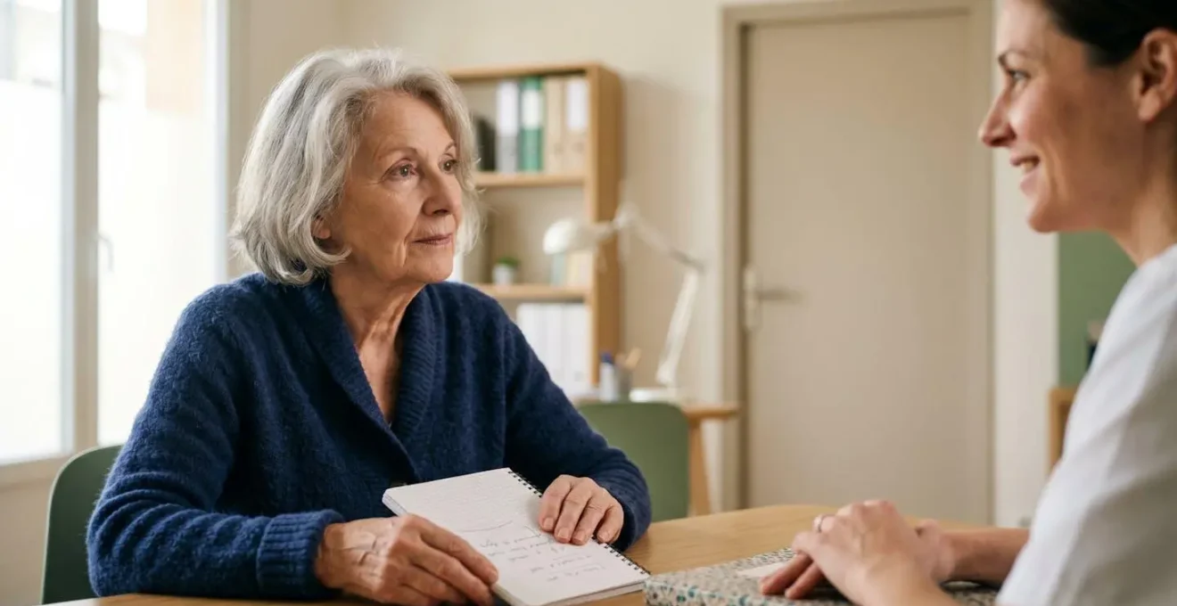 Senior consultant un professionnel de santé dans un cadre médical lumineux et rassurant